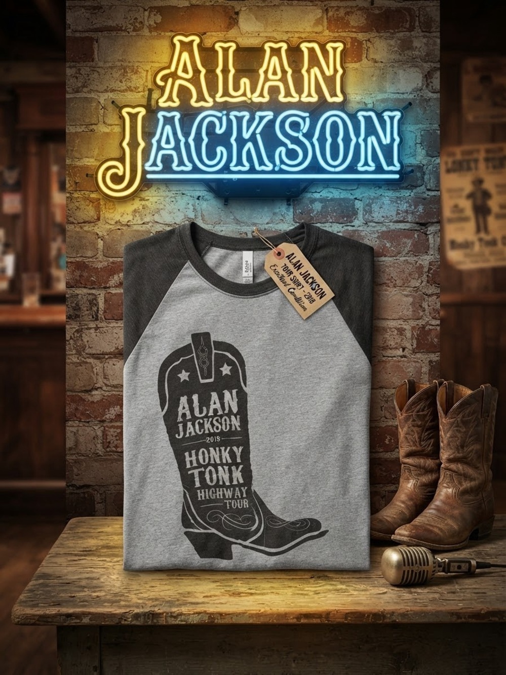 Alan Jackson Honky Tonk Highway Tour 2018 Raglan Graphic Tee Size Large Tultex